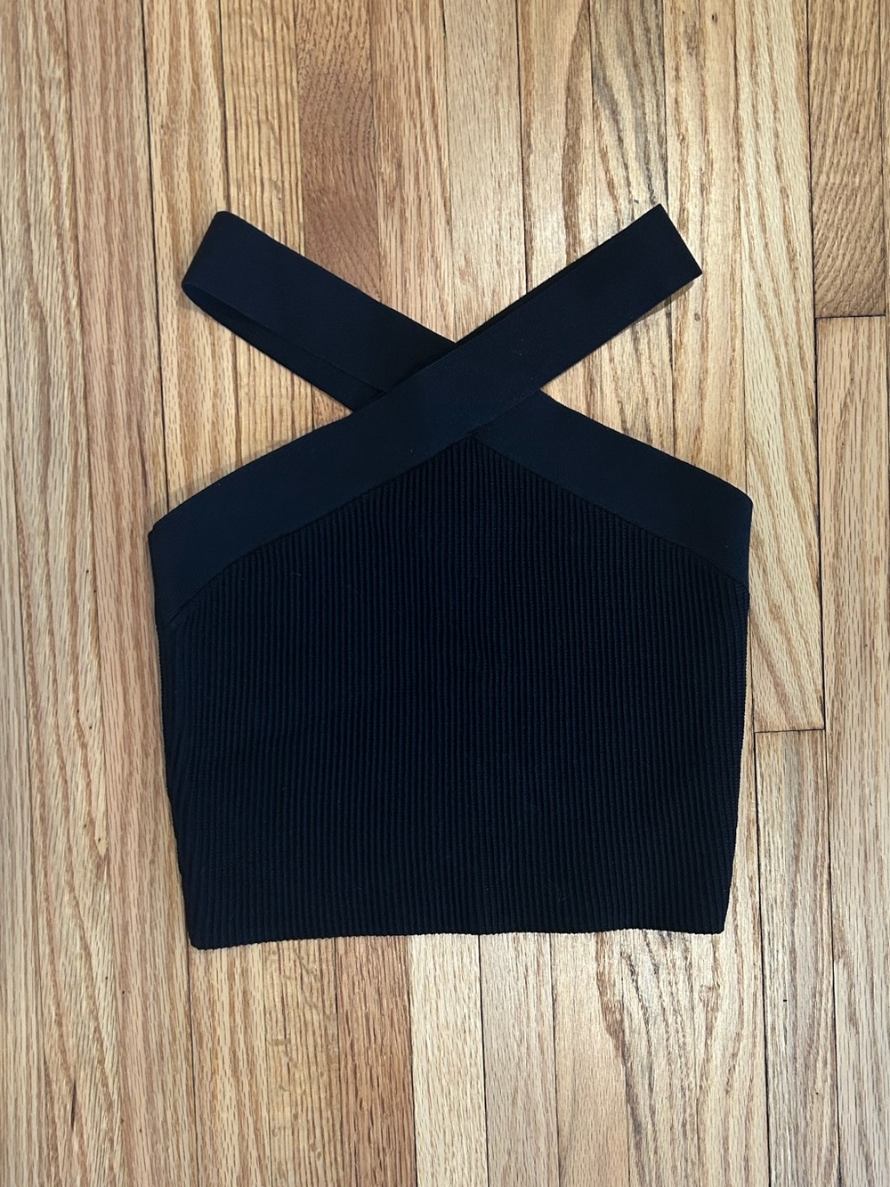 Quince Black Ribbed Cross-Strap Crop Top - Picture 2 of 4